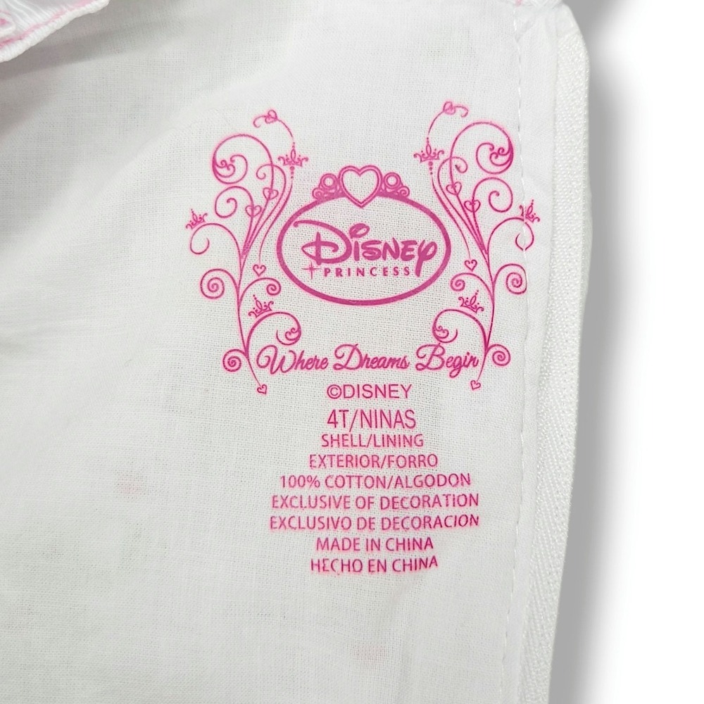 Disney Princess Girls Floral Tulle Party Dress Pink Sash White 4T Cottagecore - Picture 5 of 7